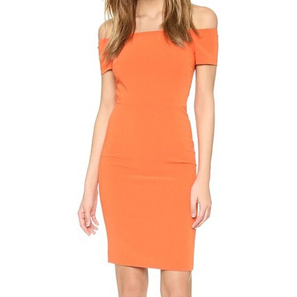 Alice + Olivia Aleah Off Shoulder Ponte Sheath Dress Orange Knee Length Size 4